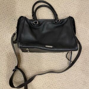 Black leather Rebecca Minkoff purse with cross body strap